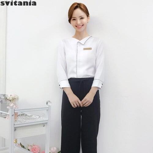 Health Club Female Foot Bath Beautician Massage Work Suit Uniform Salon Beauty Manicurist Uniform Clothing Hairdresser