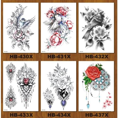 Cross Border domineering bird waterproof tattoo sticker with big picture and flower arm for men and women 21 x 15 CM