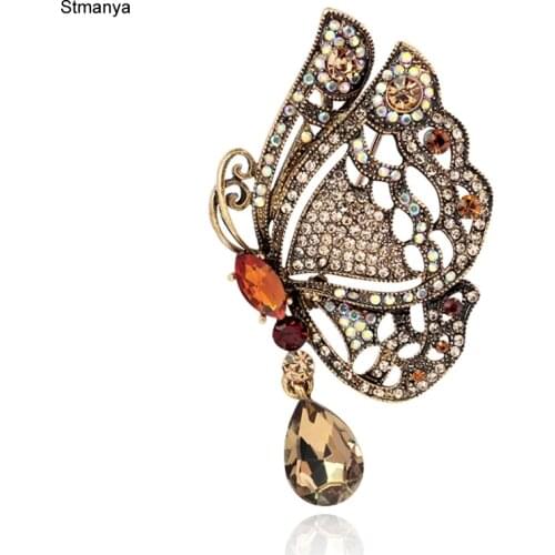 Retro New Butterfly Brooches For Women Five Color Crystal Brooches Pins Vintage Scarves Buckle Lapel Brooch Pins For Gift H1026