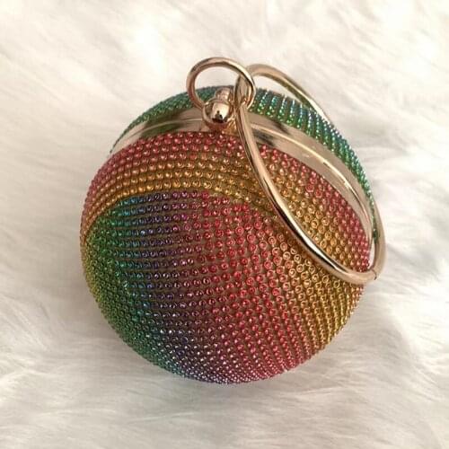 Women Circular Evening Clutch Purse Diamonds Colorful Lady Round Shaped Chain Shoulder Wedding Handbags Crystal Purse X811H