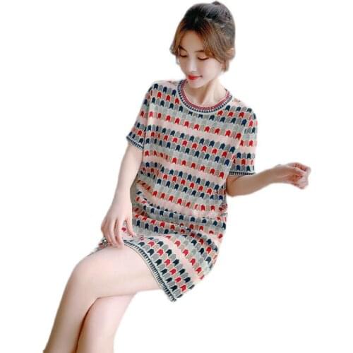 New Women Summer French Lce Silk Knitted Dress Floral Temperament Lady Slim Dresses Large Size Female Spring Base Clothing OK920