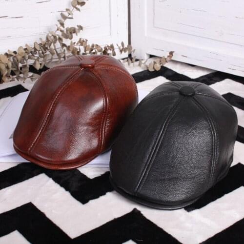Winter Mens Genuine Leather Berets Hat Autumn Thin Casual Fashion Middle-aged Male Beret Cap Adult Men High Quality Hats H6944