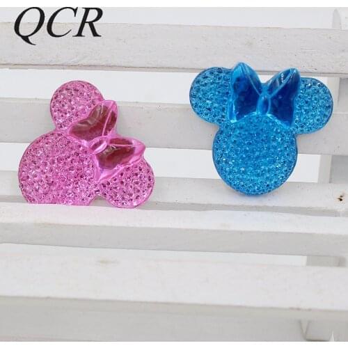 2018 New Arrival 5pcs/lot 28*25mm Middle Mickey Head Shape With Bow Flatback Resin Cartoon Rhinestone For DIY