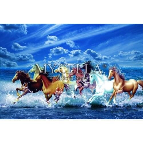 5D DIY Diamond Painting Cross Stitch Eight Horses Animals Needlework Full Round Rhinestone Mosaic Diamond Embroidery Home Decor