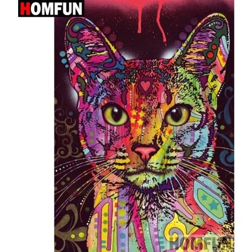 HOMFUN 5D DIY Diamond Painting Full Square/Round Drill "Colored cat" 3D Embroidery Cross Stitch gift Home Decor A03963
