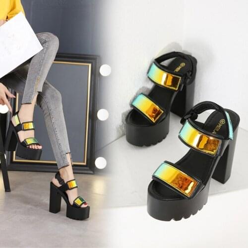 Waterproof Platform Fashion Color Matching Summer European And American Sexy Open-Toed Temperament High-Heeled Ladies Sandals
