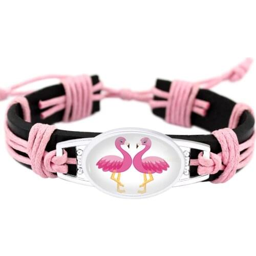 Flamingo Unicorn Animal Charm Pink Blue Wax Black Leather Bracelets Women Men Girl Boy Jewelry Gift Christmas Gift Many Styles