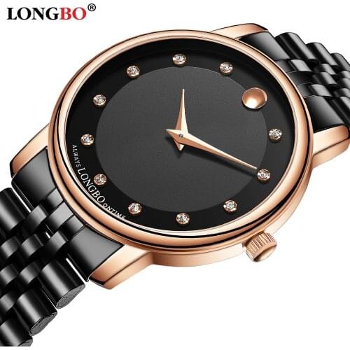 LONGBO Montre Femme Modern Fashion Reloj Mujer Black Quartz Clock Mesh Stainless Steel Bracelet Casual Wrist Watch for Woman Man
