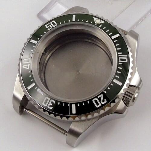 44mm SEA Automatic green Watch Case NH35A NH36A MIYOTA 8215 MINGZHU 2813 Movement Mineral Glass Ceramic Insert Screw Crown