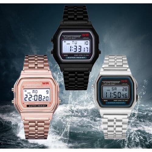 Digital Watch Ultra-thin Sports Childrens Electronic Watches Kids Alarm Clock Stainless Steel Strap Men Watch Boy Girl Gift
