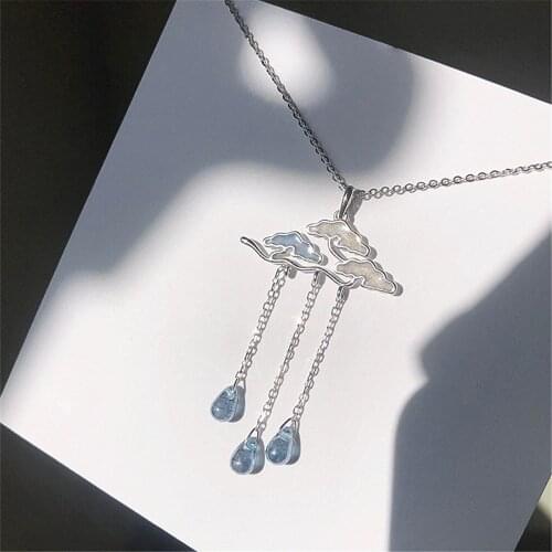 Long Sweater Chain Epoxy Cloud Raindrops Pendant Necklace Silver Plated Tassel Necklace Clavicle Chain All-match Jewelry Gift