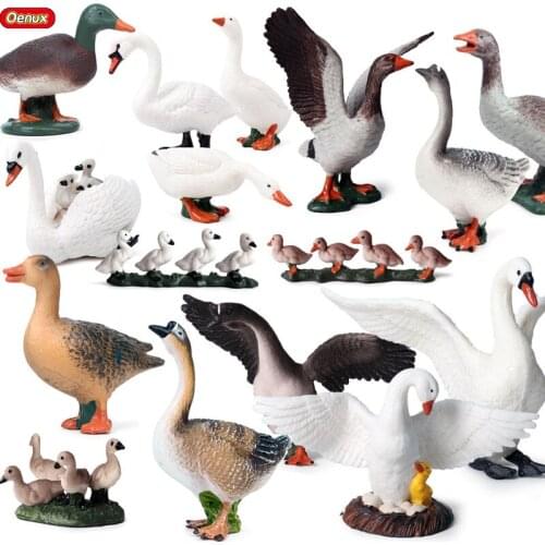 Oenux Farm Animals Simulation Poultry Goose Swan Duck Group Gaggle Model Action Figure Figurines PVC Lovely Education Kids Toy