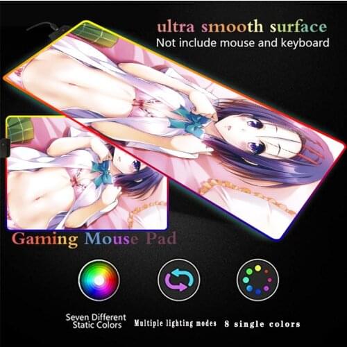 Sexy Anime Girl Gaming Mouse Pad Wood Texture Diode 7 Color Lighting LED Large RGB Mouse Pad Non-slip Wear-resistant Universal