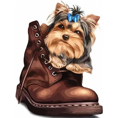 Painting By Number 40X50 50x65CM Leather shoes puppy Animal Wall Art Gift DIY Pictures By Numbers Canvas Kits Home Decoration