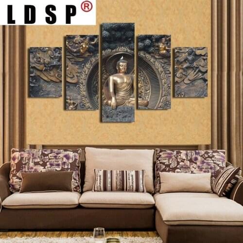 LDSP 5 Panels Figure Buddha Modern Religion Canvas Wall Art Poster Living Room HD Print Painting Modular Pictures Home Decor
