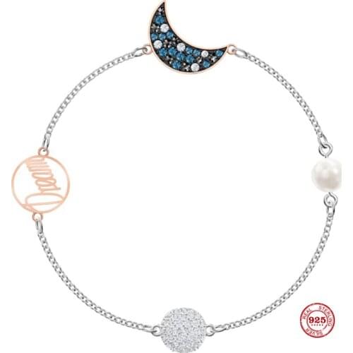 Fashion Charm Pure 925 Silver Original 1:1 Copy, Invisible Magnetic Buckle Mysterious Moon Bracelet Female Luxury Jewelry Gifts