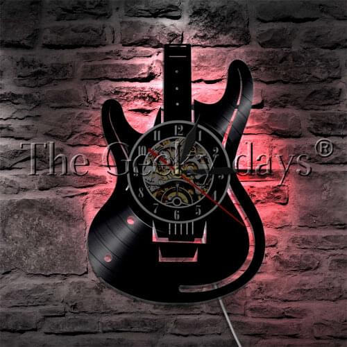 Guitar Musical Instrument LED Night Lamp Vinyl Record Wall Clock With LED Backlight Rock N Roll Music Wall Watch