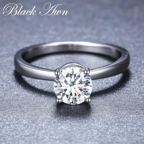 2019 New Simple 925 Sterling Silver Fine Jewelry Engagement Black Spinel Round Engagement Ring for Women Anillos Mujer G078