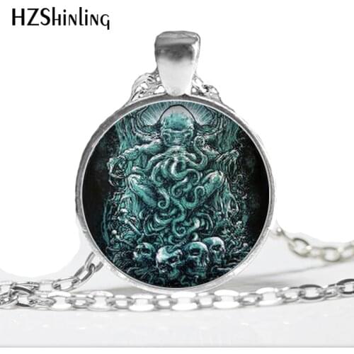 HZ--A377 Fashion new Kraken Cthulhu Pendant Necklace Cabochon Vintage Long Sliver Chain Statement Necklace Fine Jewelry HZ1