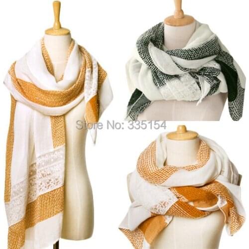 2015 Autumn Winter Women pashmina Lace Patchwork Scarf Women pashmina Shawls 5pcs/lot 2Colors