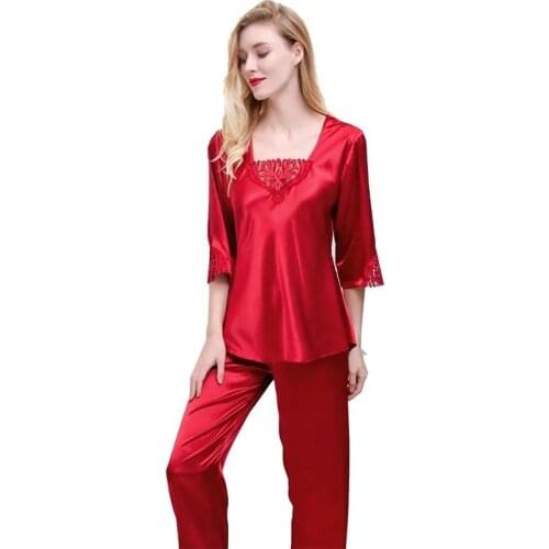 15911-b3 pijamas women Female pantsuit women Ice Silk Suit Long Sleeve silk pajamas Thin Bud Silk Sleeping Home Suit sleepwear