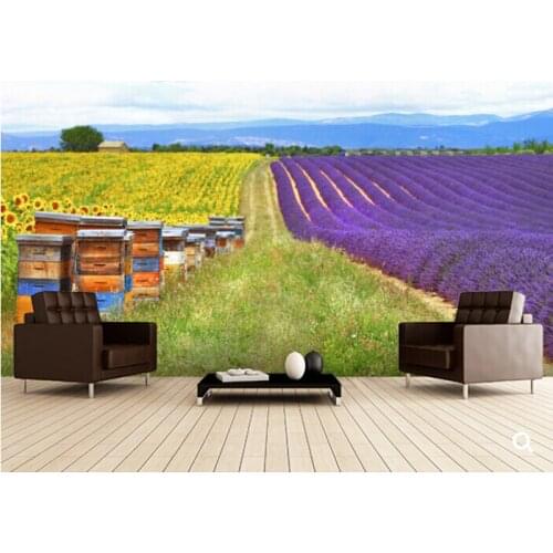 Custom natural landscape wallpaper,Purple Lavender Field and Bee Hives,3D photo for living room bedroom backdrop wallpaper