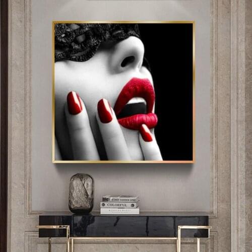 RELIABLI ART Sexy Woman With Hat Cap Red Lips Posters and Prints Canvas Painting Wall Art For Living Room Home Decor NO Frame
