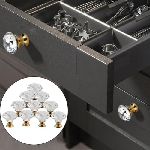 10Pcs/set 30mm Rhombus Design Crystal Glass Knob Cabinet Drawer Pull Type Kitchen Cabinet Door Wardrobe Handle Hardware