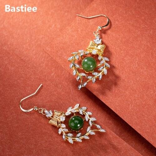 Bastiee 925 Sterling Silver Earrings Wedding Luxury Jewelry For Women Drop Dangle Earing Gold Plated Leaf Jasper