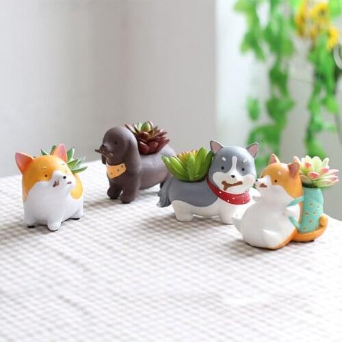 Nordic Creative Cartoon Animals Dog Ceramic Potted Home Adornment Accessories Desktop Succulent Flower Pot Sculpture Decoration