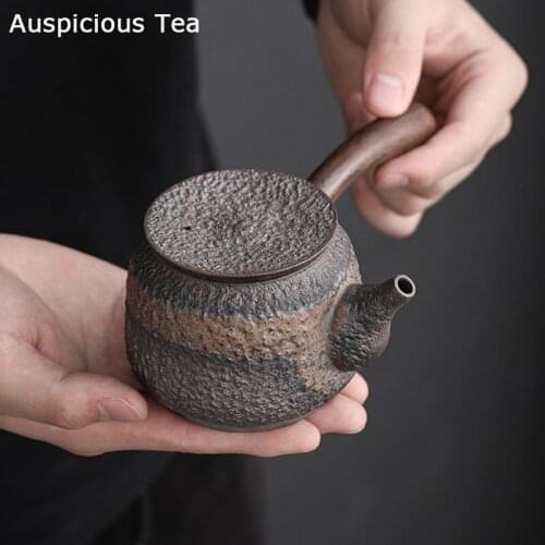 Ancient Early Roast Blackwood Side Handle Pot Ceramic Kung Fu Teapot Gilding Iron Glaze Teapot Japanese Style Single Teapot