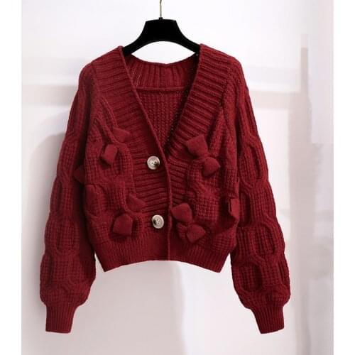 2021 Autumn Winter New Korean Fashion Short Bow V-Neck Sweaters Women Clothing Loose Knitted Long Sleeve Top Sueters De Mujer