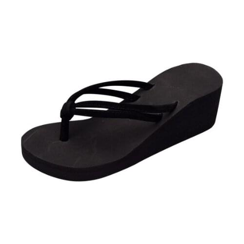 Slipper ladies solid colour non-slip slippers high heel wedge flip-flops beach sandals for ladies with thick soles