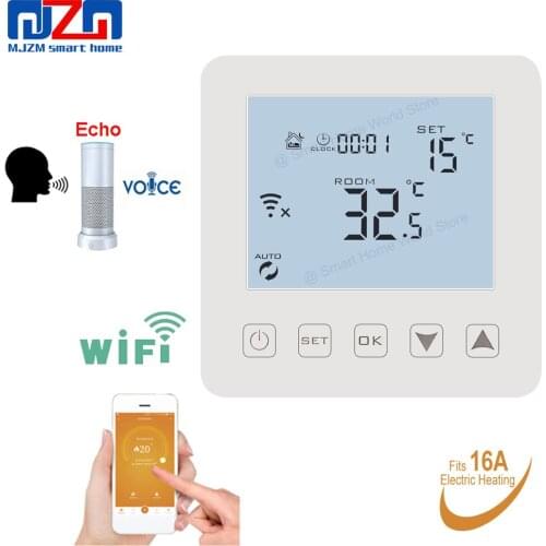 MJZM 16A08-4-WiFi Echo Alexa Voice Control Thermo Regulator for Smart Home NTC Underfloor Heating Thermostat White Backlight