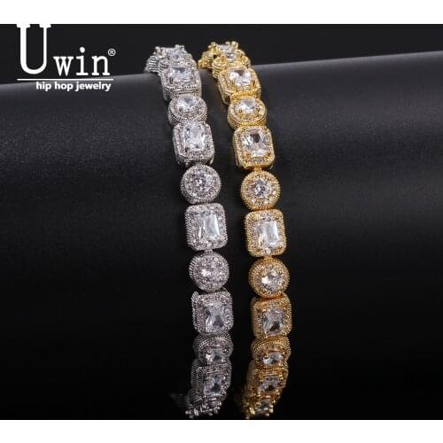 Uwin Round & Square CZ Bracelet 8mm Luxury Micro Pave Cubic Zirconia Mix Bling Bling Charm Men Hiphop Bracelets Jewelry