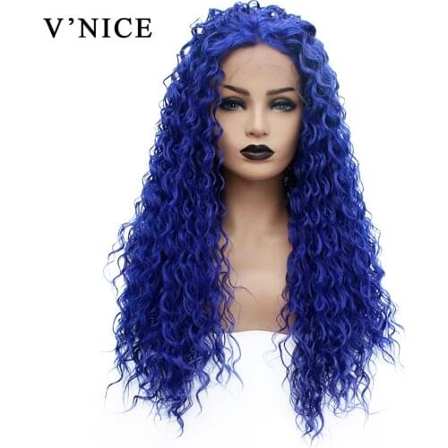 V'NICE Kinky Curly Synthetic Wigs for Black Women 3*13 Swiss Lace Blue Lace Front Wig High Temperature Fiber Frontal Hair