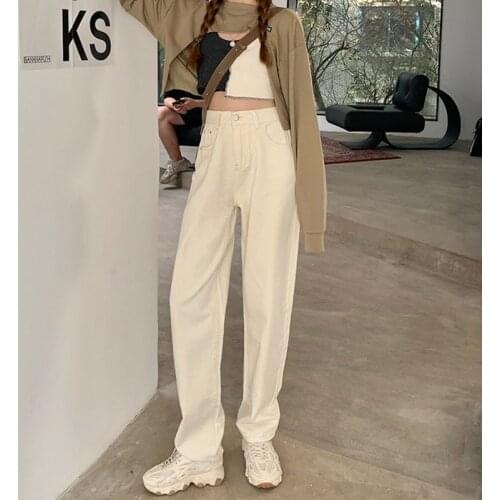 Spring Women Jeans Straight Trousers Vintage High Waist All-match Loose Denim Pants Retro Loose Trousers Full-length Jeans