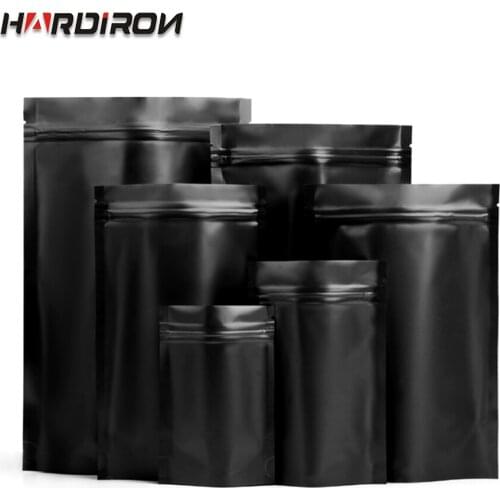 Moisture-proof 100PCS Frosted Black Aluminum Foil Bag Stock Sealed Zipper Bag Color Food Tea Plastic Packaging Bag Black Opaque