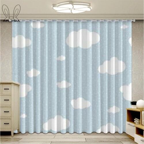 Window Cloud Printed Curtain Cartoon Blackout Curtain Blue Pink Curtains Girls Children Curtain for Living Room Bedroom