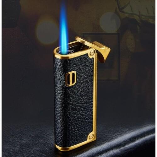 Direct blue flame lighter GAS inflatable creative high grade leather.3D relief retro windproof cigarette lighter