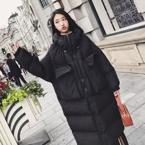 2019 Real Time Bf Long Fund Keep Warm Out The Cold Cotton-padded Clothes Woman Korea Stand Lead Pocket Overknee Bread Serve