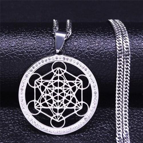 Buddhism Yoga Flower of Life Crystal Stainless Steel Chain Necklaces Silver Color Necklaces Women/Men Jewelry bijoux femme NXS05
