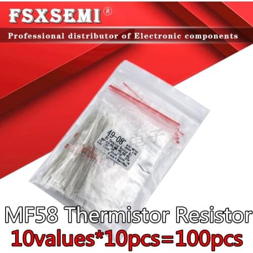 10value*10pcs=100pcs MF58 NTC Thermistor Resistor Kit NTC-MF58 1K 2K 5K 10K 20K 50K 100K 200K 500K 1M +/-5% 3950 3950B