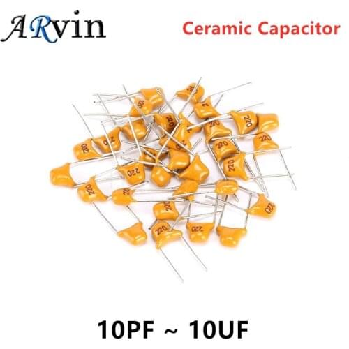100Pcs 50V Monolithic Ceramic Capacitor 10PF ~ 10UF 22PF 47NF 220NF 1NF 4.7UF 1UF 100NF 330NF 0.1UF 102 104 105 106 103 473 334