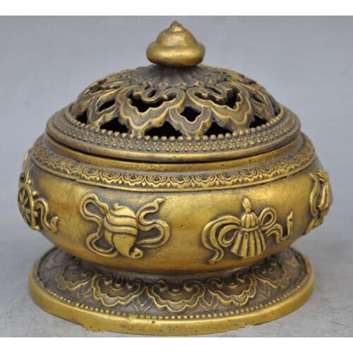 11.5 cm */chinese buddhism joss bronze Auspicious Eight treasures incense burner