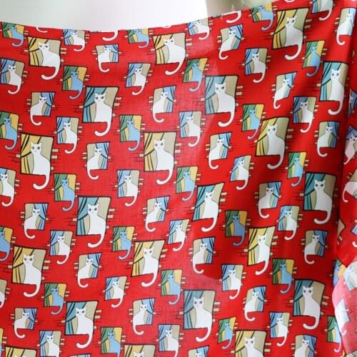 50cm*140cm Red Cat Cartoon Viscose Fabric For DIY Sewing Summer Dress Bed Sheet Rayon Patchwork Fabric Soft