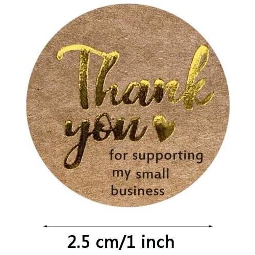 500pcs/roll Thank You for Supporting My Small Business Kraft Stickers Gold Foil B85C