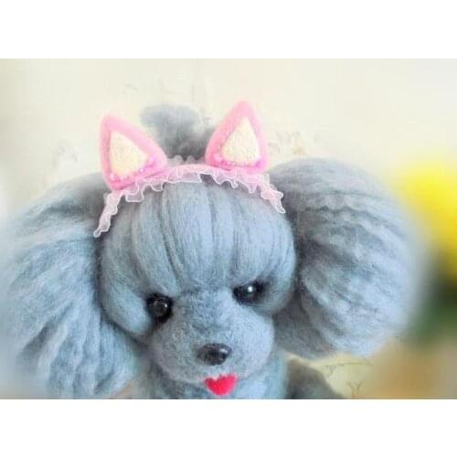 Pets Dogs Grooming Pet Hair Accessories for Dog Cat Handmade Yorkshire cat ears pink wool felt hairpin headband