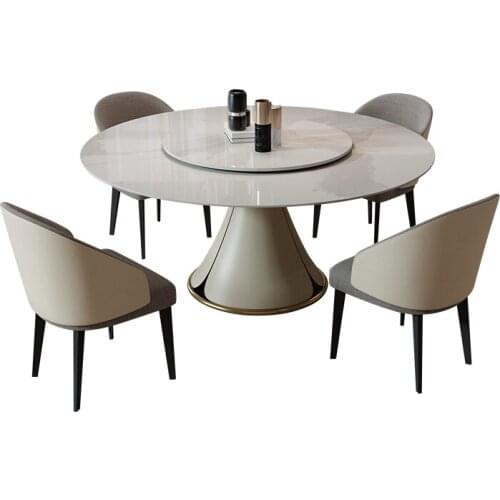 American light luxury rock plate dining table with turntable dining room small family round dining table modern furniture