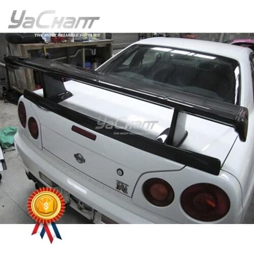 Car-Styling Carbon Fiber Rear Trunk Spoiler Fit For 1999-2002 Skyline R34 GTT GTR OEM Rear Spoiler Wing With Jun Higher Legs